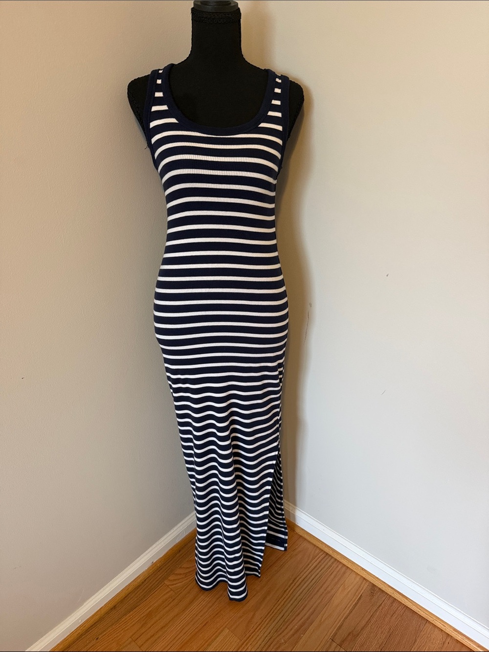 Navy and White Striped Tank Maxi Dress